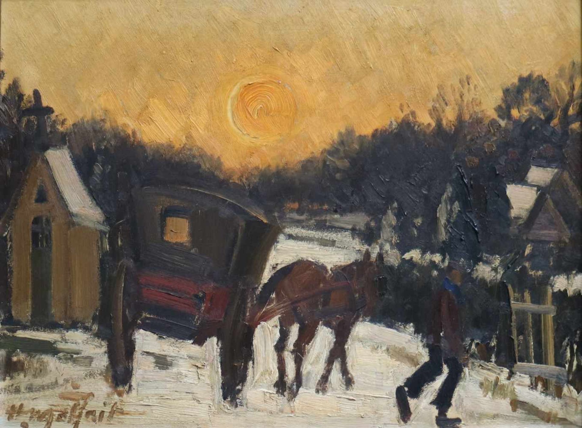 Hubert MALFAIT (1898-1971) oil on panel Farmer's cart 61 x 46 cm