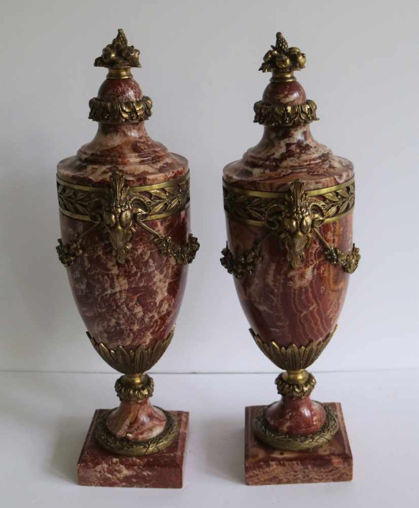 Couple Casolets marble with bronze fittings H 55 cm - Image 4 of 5