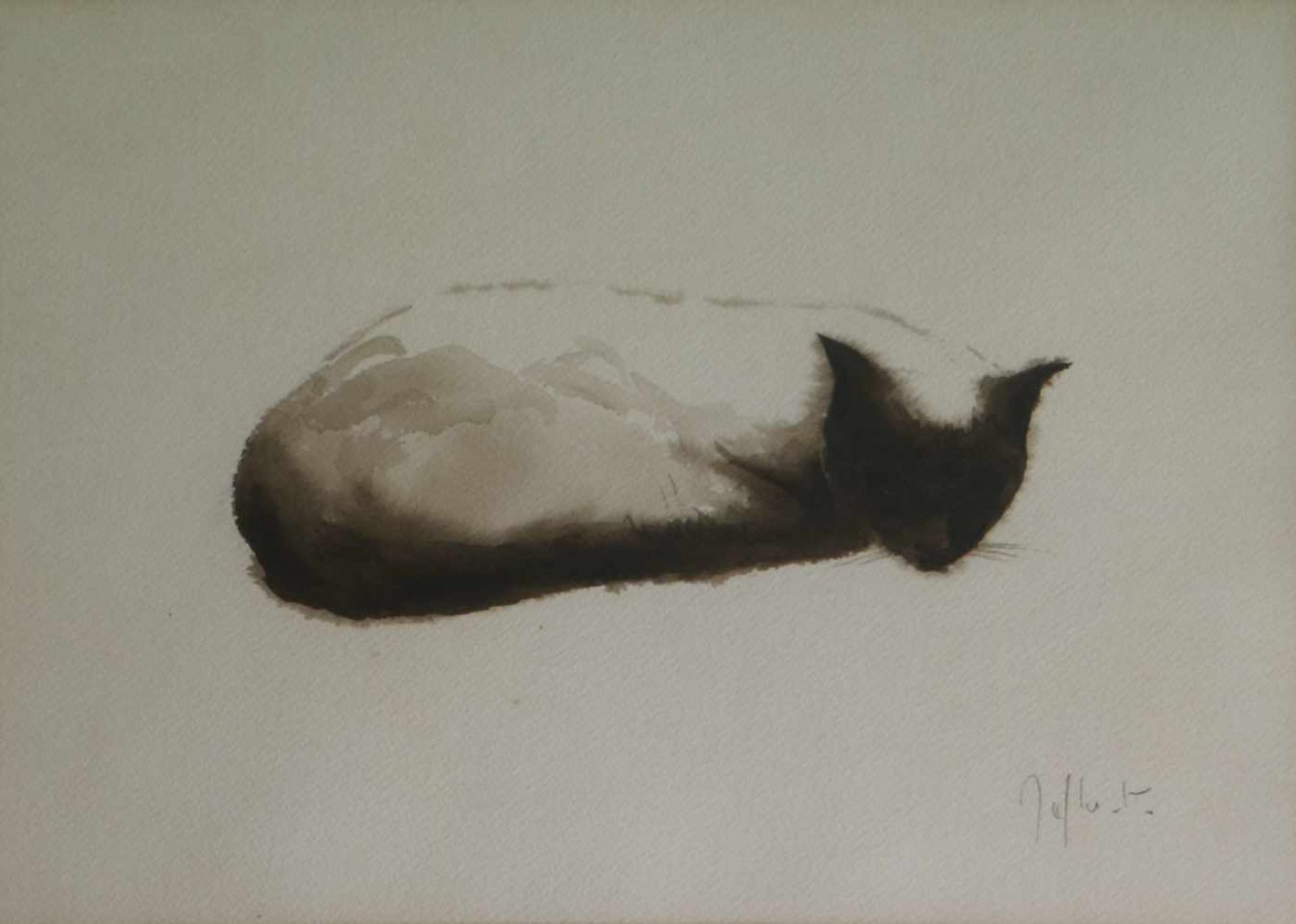 Jef WAUTERS (1927-2013) oil on canvas Man + watercolor Cat 16 x 22 en 23 x 32 cm - Bild 3 aus 3