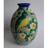 Charles CATTEAU (1880-1966) vase with parrot D 1435 H 29,5 cm