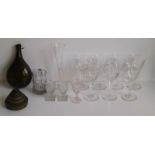 Lot with 16th century bottle, antique crystal and antique weights Lot with 16th century bottle,