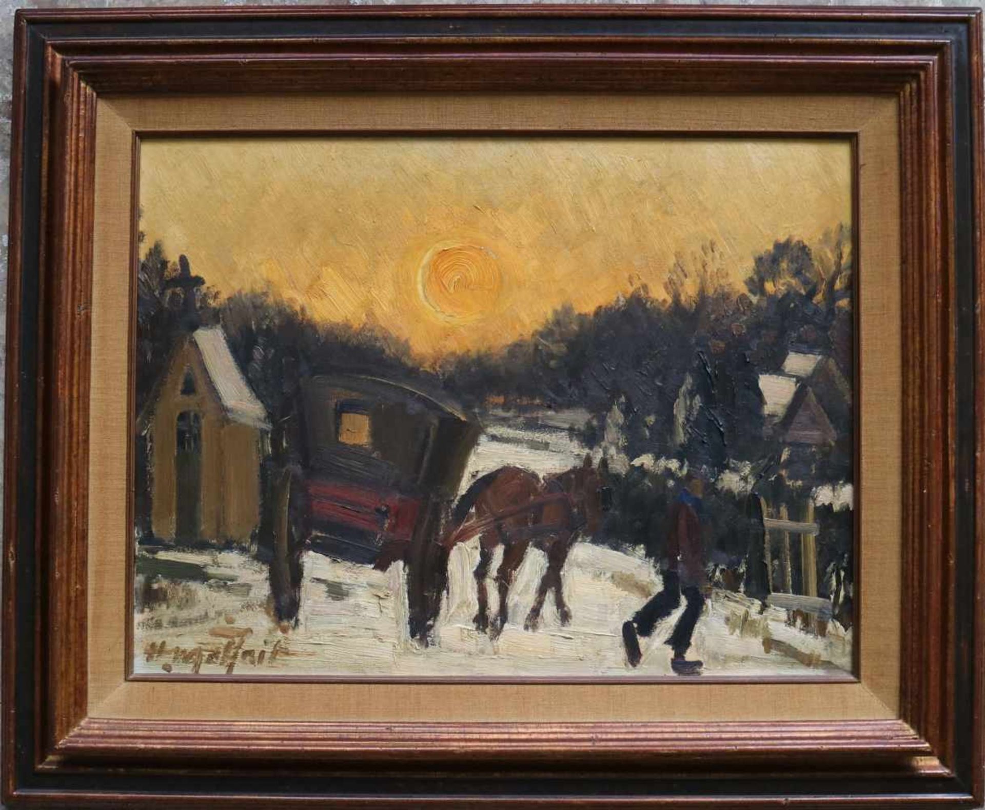 Hubert MALFAIT (1898-1971) oil on panel Farmer's cart 61 x 46 cm - Bild 2 aus 4