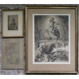 Graphic arts Etching Geo Langui 'The hunter', Etching Marten Van der Loo 'Ghent' and Litho Victor