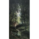 César DE COCK (1823-1904) Oil on canvas Forrest sight with watermill 35 x 65 cm