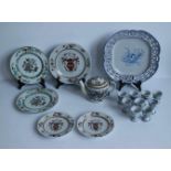 Porcelain plates, plate Gallé, teapot and egg cups Boch H 6,5 en 12 cm dia 15 tot 27 cm