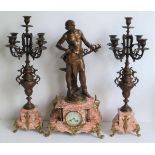 Auguste MOREAU (1834-1917) mantelpiece set P Hubeau namur clock with August Moreau statue Forgeron