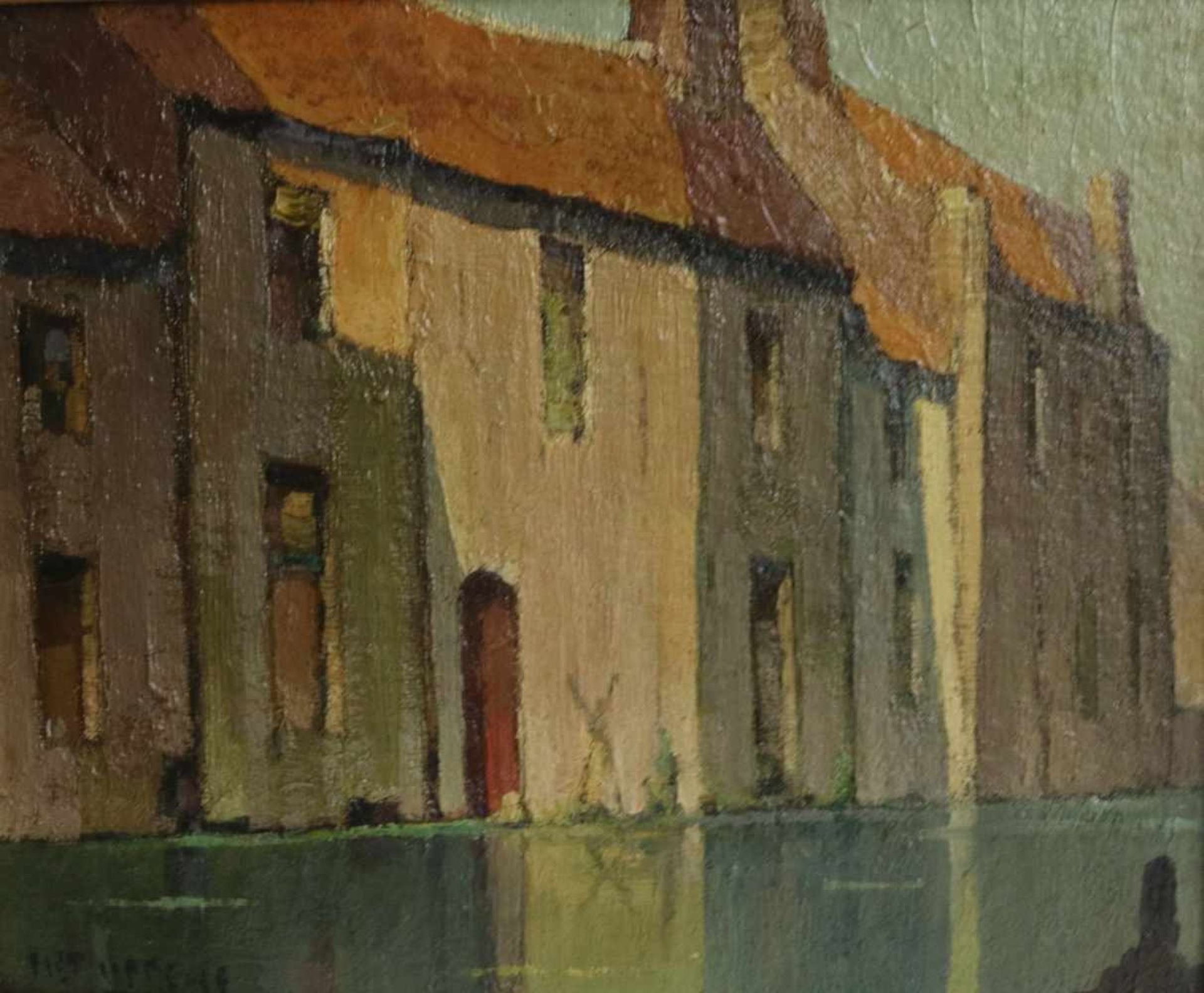 Piet LIPPENS (1890-1981) oil on board Row of houses on the water 37,5 x 30,5 cm