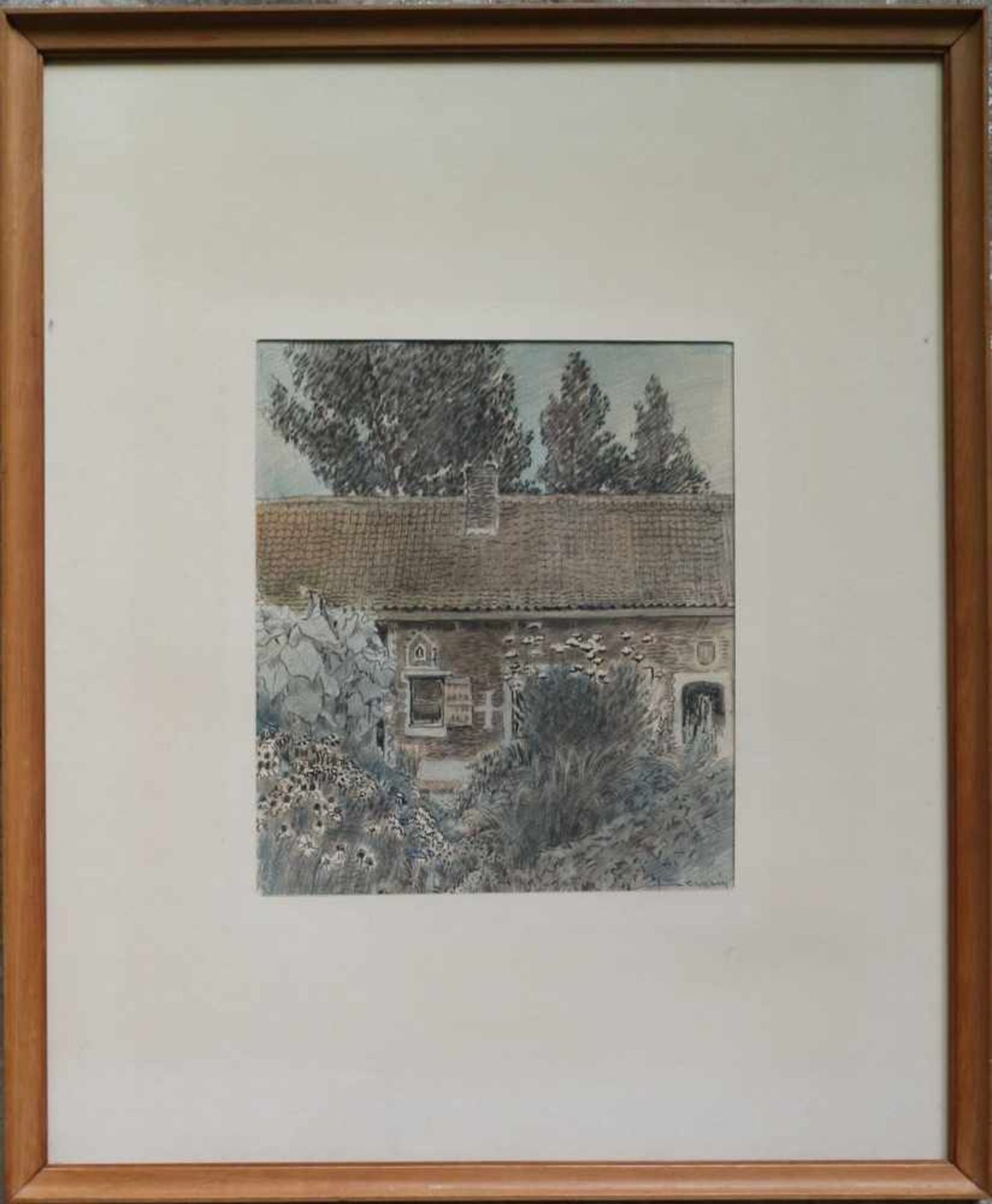 Julian SEVERIN (1888-1975) Chalk on paper & watercolor Farm 25,5 x 29,5 cm - Bild 2 aus 3