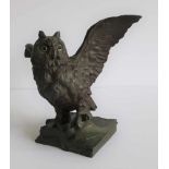 Inkwell Wise owl on book artificial bronze signed Engel H 23 cm
