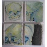 Bart Hertoghs (Antwerp) Oil on canvas Skulls (4 canvases) 24 x 27 cm
