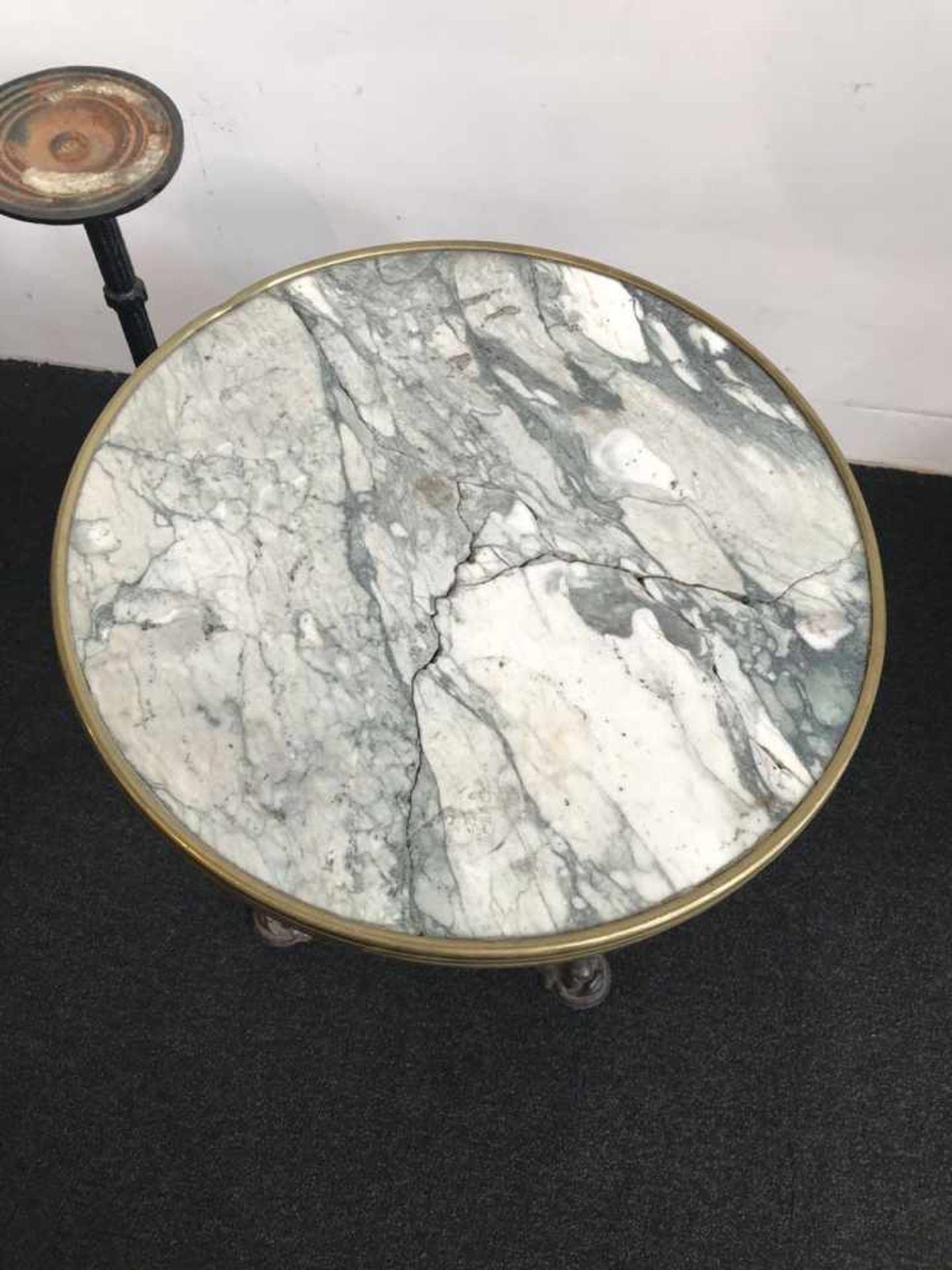 Pair of old bistro tables from Café theater + base dia 50 H 73 cm marble cracked - Bild 3 aus 3
