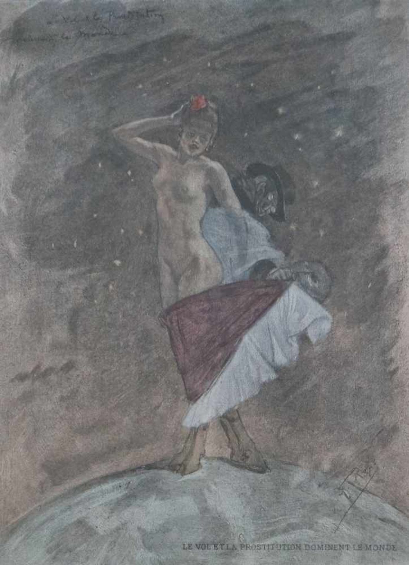 Félicien ROPS (1833-1898) LE VOL ET LA PROSTITUTION DOMINENT LE MONDE 16,5 x 23 cm helio engraving