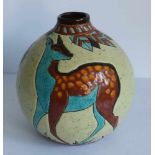 Boch keramis vase with fallow deer D 943 H 19,5 cm