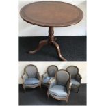 Louis XVI armchairs 4 with blue fabric and table with leather top