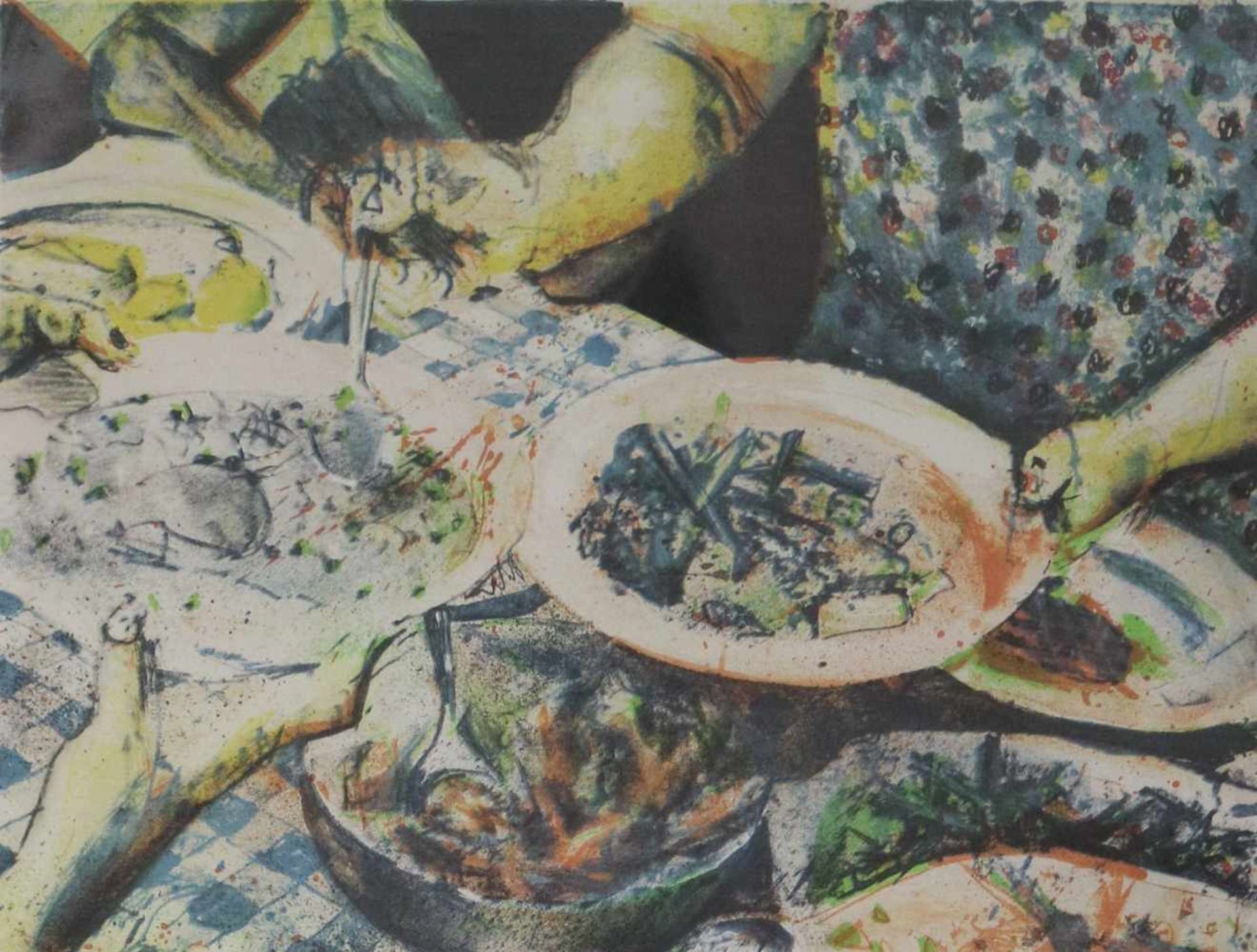 Alain BILTEREYST (1960) lithography The meal 55 x 42 cm