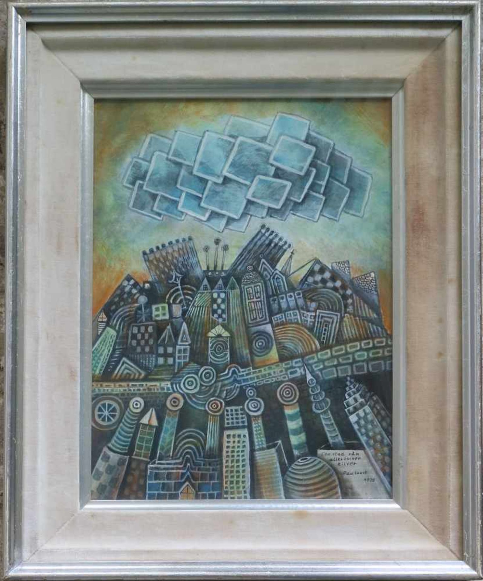 Paul Snoek (1933-1981) oil on panel A city of very pure silver dated 1978 24,5 x 32,5 cm - Bild 2 aus 3