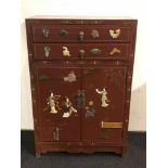 Chinese cabinet with flower paintings and jade decorations H 91 B 61 D 30 cm