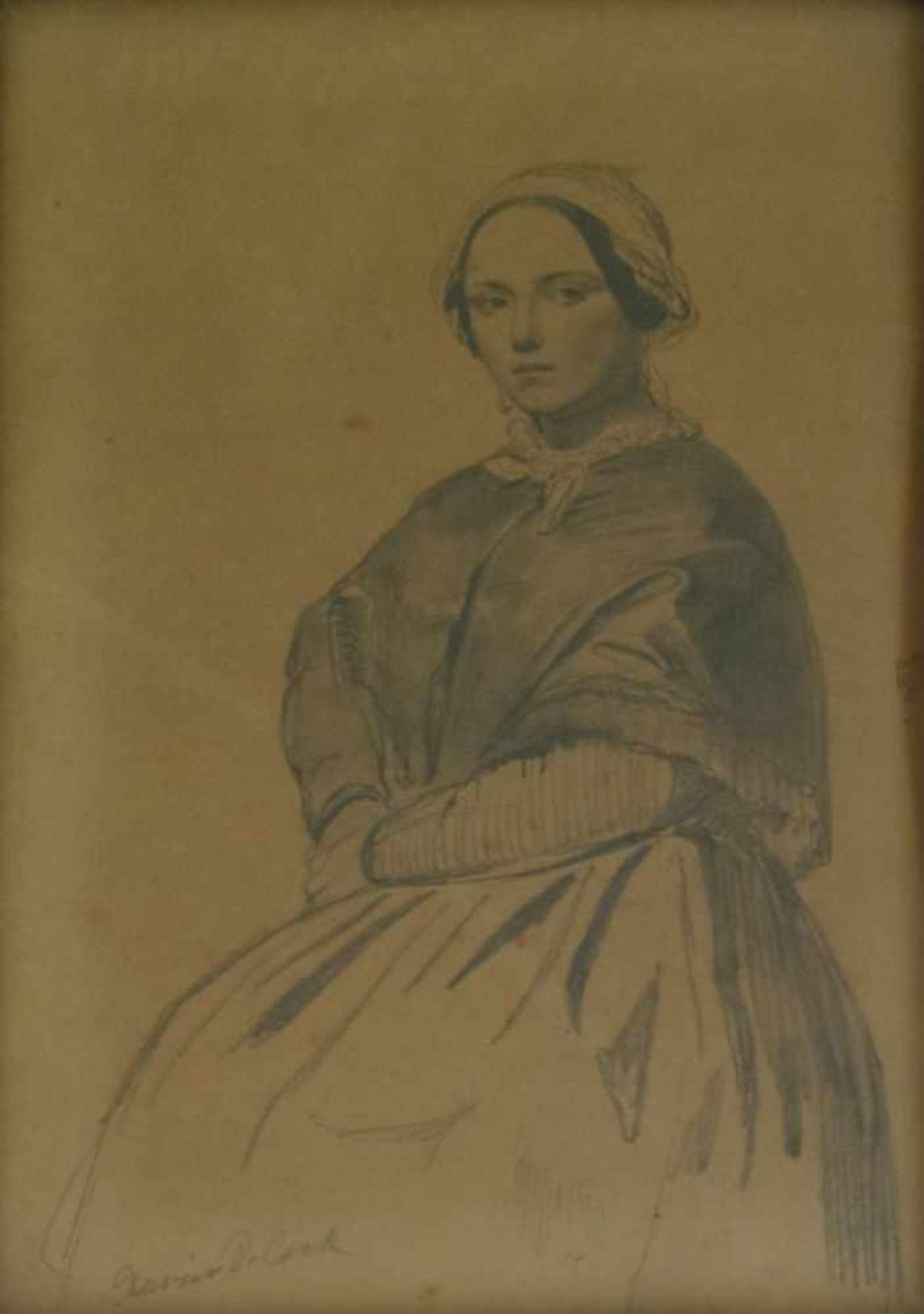 Xavier DE COCK (1818-1896) pencil drawing Seated woman 14 x 20 cm