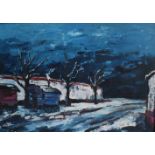 Paul PERMEKE (1918-1990) Oil on board Trailers in the snow 50 x 70 cm