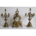 Bronze clock with 2 candlesticks Germany H 43,5 cm