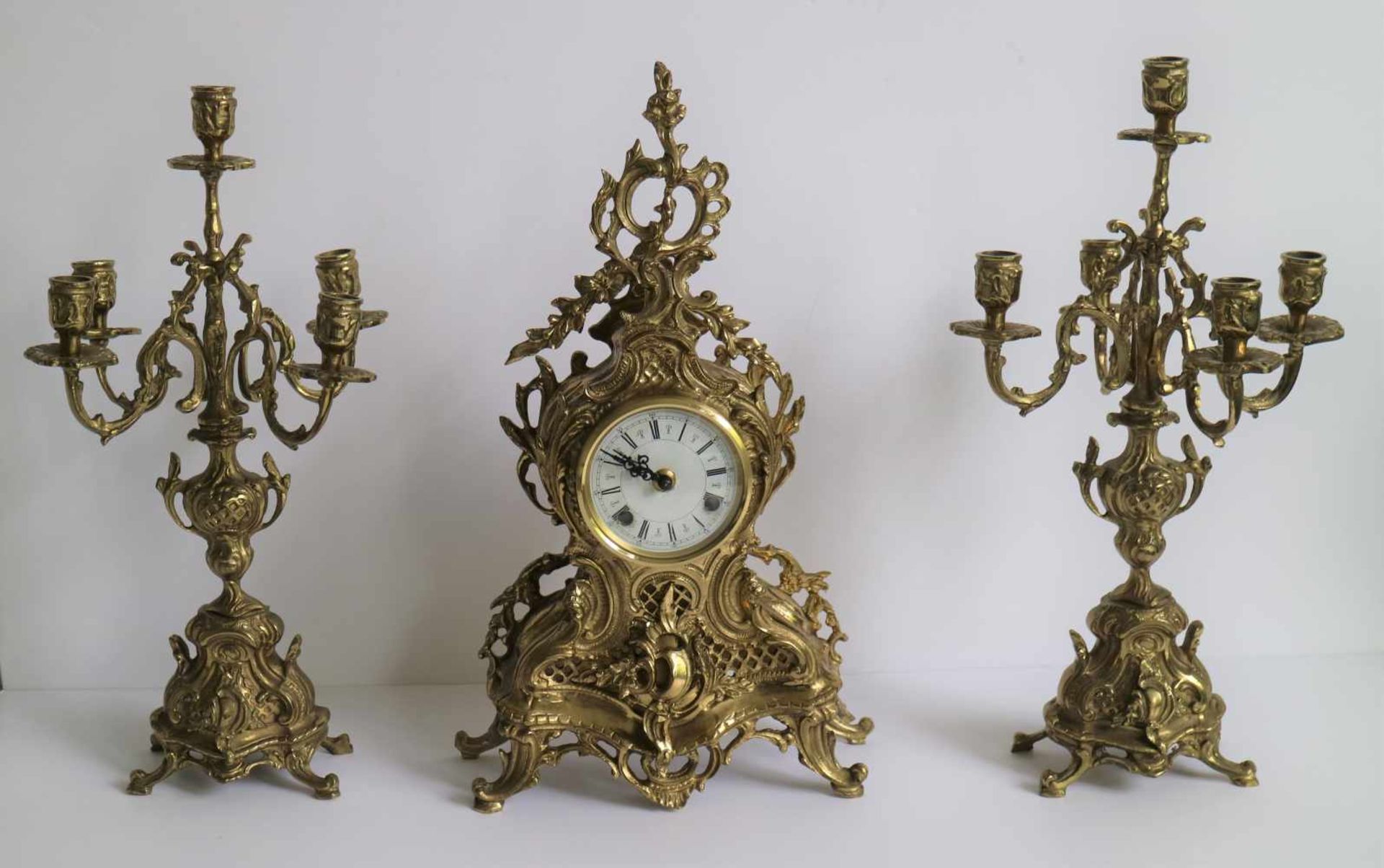 Bronze clock with 2 candlesticks Germany H 43,5 cm