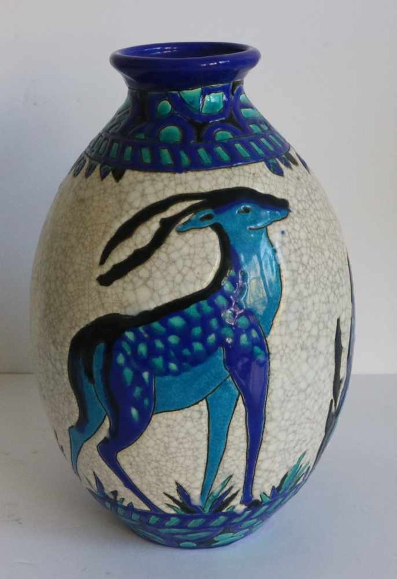 Charles CATTEAU (1880-1966) Boch Keramis vase with fallow deer D 943 D 943, Boch, H 30 cm - Bild 2 aus 5