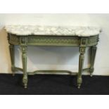 Wall console green patinated with marble top H 72 L 120 D 38 cm