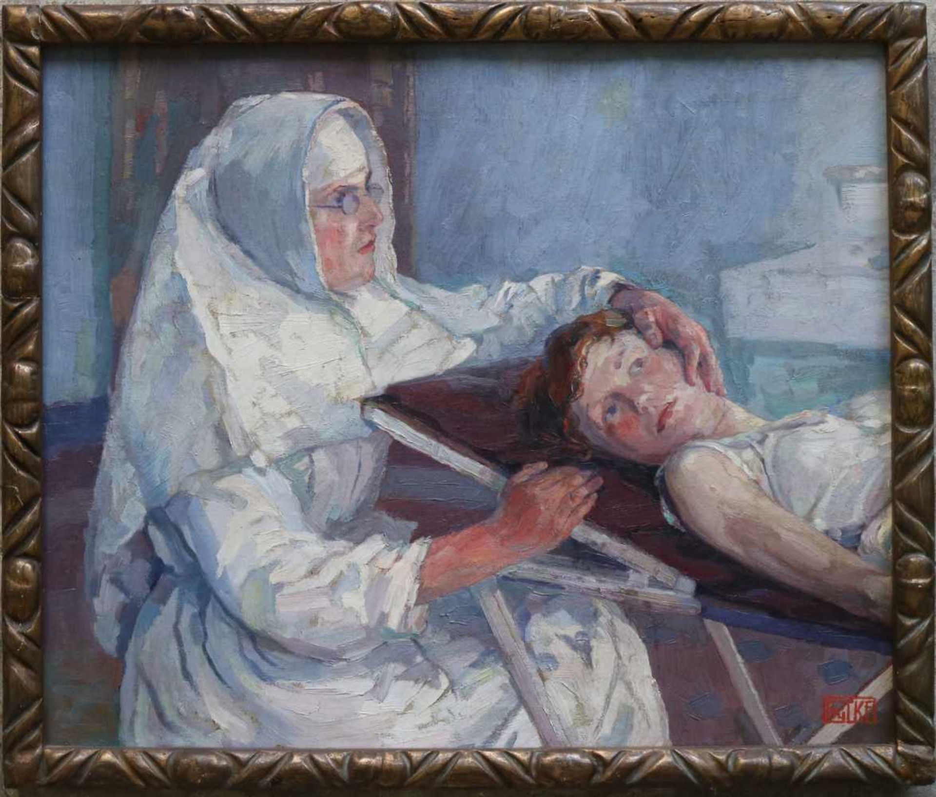 François PYCKE (1890-1960) oil on canvas Nursing 60 x 50 cm - Bild 2 aus 4