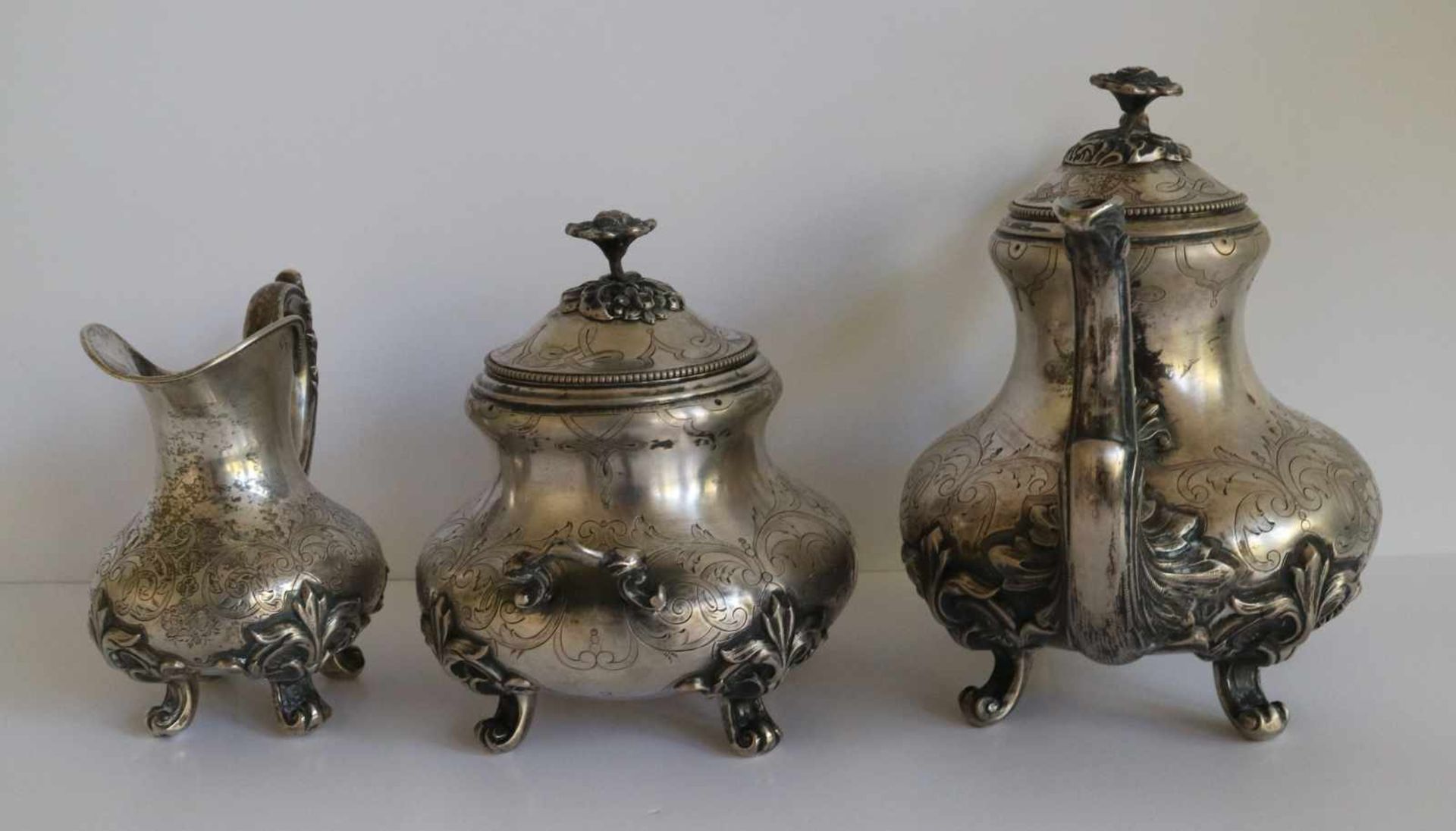 Wolfers silver coffee service 1831-1868 H 13, 16 en 19 cm - Bild 2 aus 8