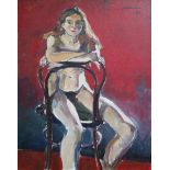 Johan van Vlaenderen (1952) oil on canvas, sitting girl 70 x 90 cm