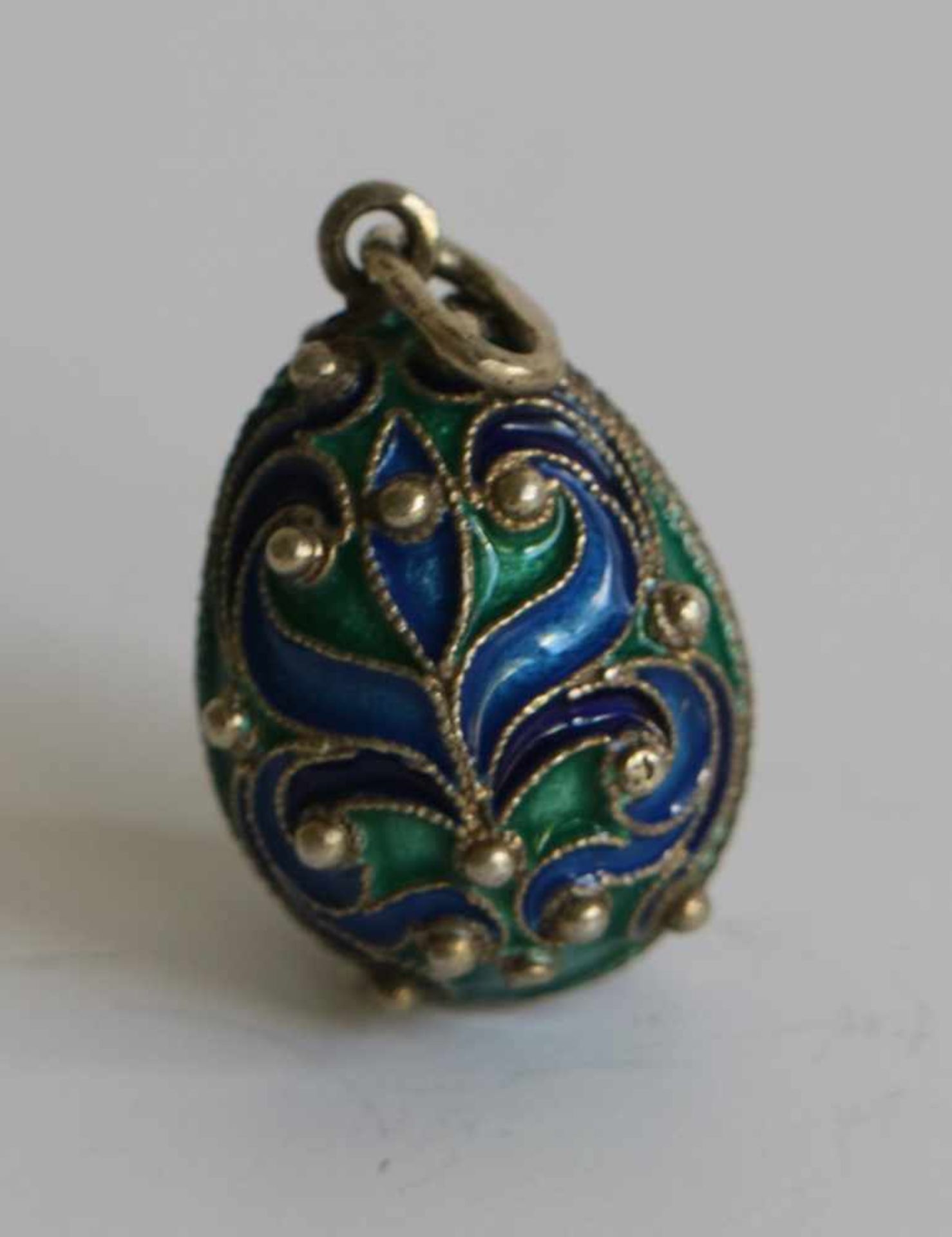 Enameled silver Russian egg Pendative with mark in clasp H 2 cm - Bild 2 aus 2