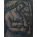 Prosper DE TROYER (1880-1961) Charcoal drawing 'motherhood' 55 x 72 cm signed and dated 1946