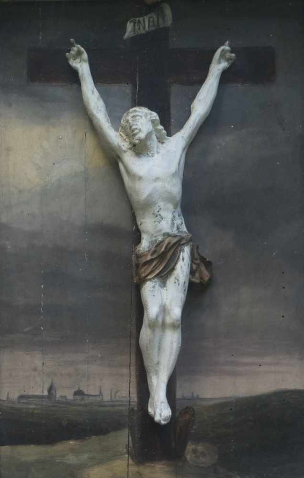 Crucifix with painted background Folk art 19th century 43 x 55 cm - Bild 2 aus 2