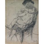 Maurice DUPUIS (1882-1959) charcoal drawing 'tenderness 12 x 17 cm