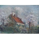 Julien VAN DE VEEGAETE (1886-1960) oil on canvas Farmhouse with flowering trees 60 x 45 cm