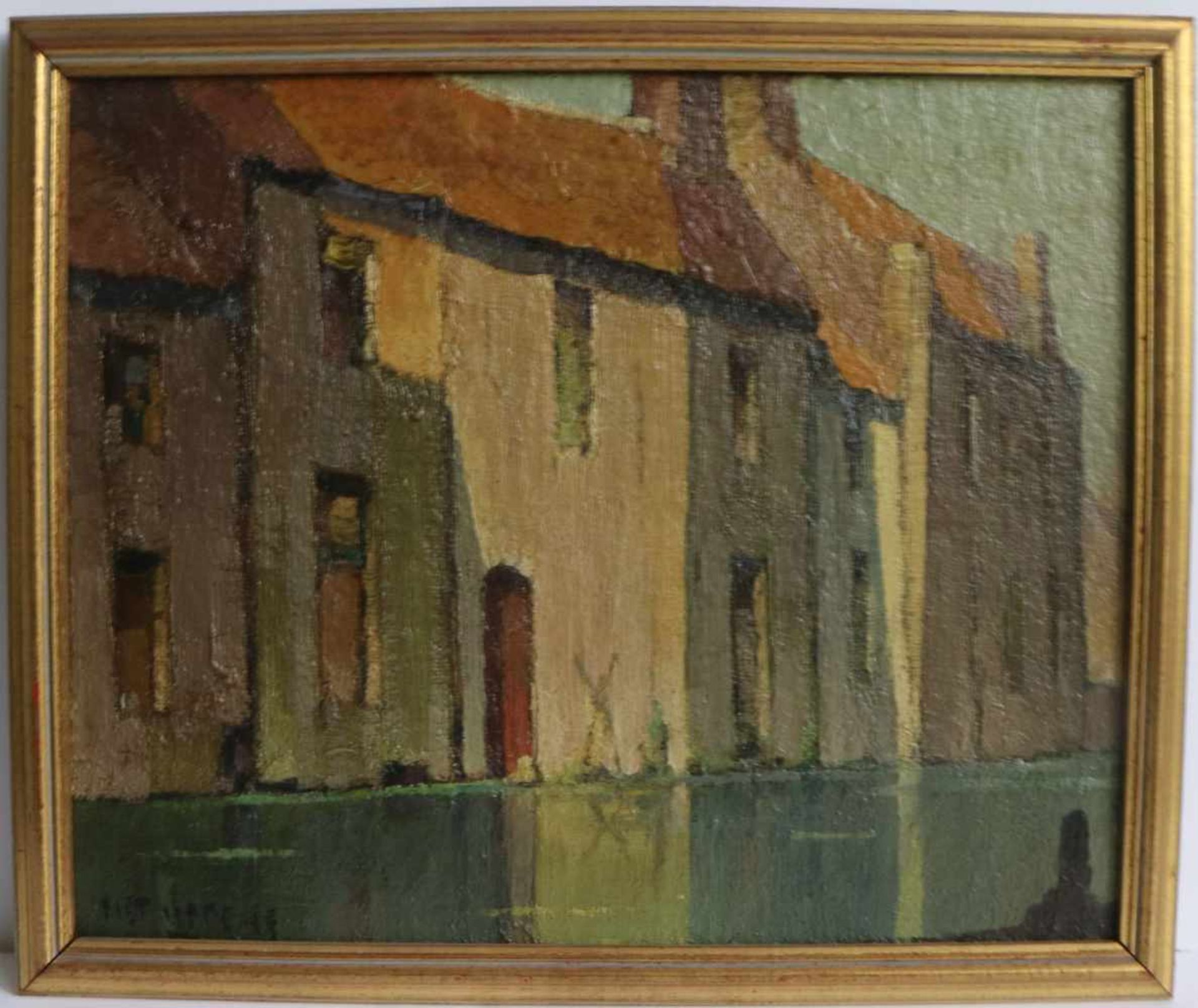 Piet LIPPENS (1890-1981) oil on board Row of houses on the water 37,5 x 30,5 cm - Bild 2 aus 4