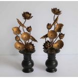 Pair of bronze urns with gilded flowers (Japan) H 30 cm De Mey-Lippens Collection - Sogefa II