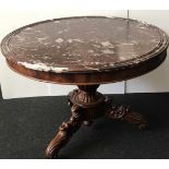 Louis Philippe round table on central leg with marble top H 75 dia 105 cm