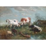 Henry SCHOUTEN (1857 / 64-1927) oil on canvas Cows 76 x 55 cm restoration