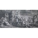 Engraving Rubens Etched by Chereau (1732) on 3 folio sheets 123 x 59 cm