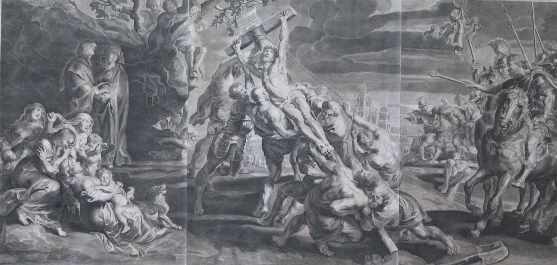 Engraving Rubens Etched by Chereau (1732) on 3 folio sheets 123 x 59 cm
