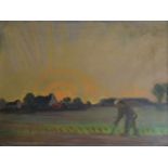 Karel DE BONDT (1888-1973) oil on panel Agricultural work at sunset 1922 38,5 x 28 cm