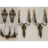Lot wall armatures bronze, 2 couples and one decorated with bronze swans H 29, 35 en 44 cm