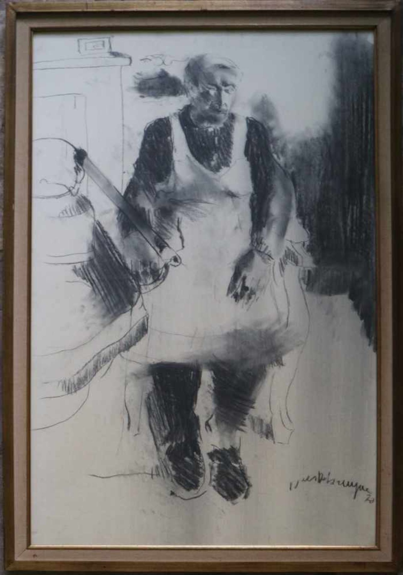 Dees DE BRUYNE (1940-1998) charcoal drawing Mother by the stove 71 x 108 cm - Bild 2 aus 3
