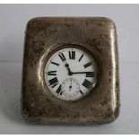 Silver travel clock Birmingham, circa 1905 dia horloge 6 cm