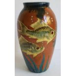 Flemish pottery vase with fish H 30 cm