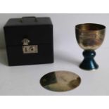 Chalice with paten box with spoon stamped 900, chalice marked H 165 cm