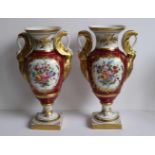 Pair of Limoges porcelain vases Décor à la main Paris H 45 cm