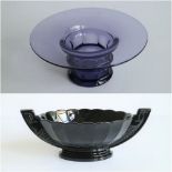 Val Saint Lambert Rare Luxval coupe in black hyaliete glass + vase with wide collar in lilac (
