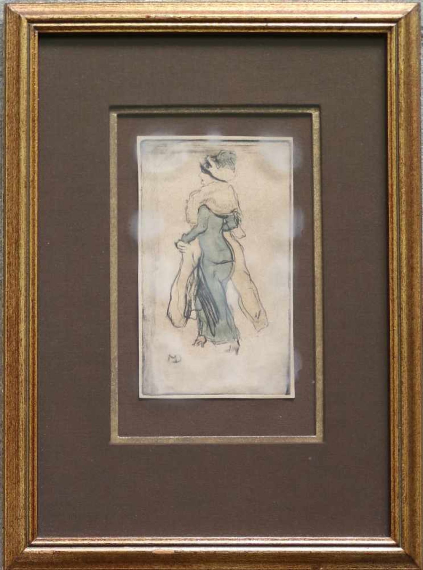 Maurice DUPUIS (1882-1959) drawing/watercolor Lady with fur 10 x 17 cm monogram MD - Bild 2 aus 3
